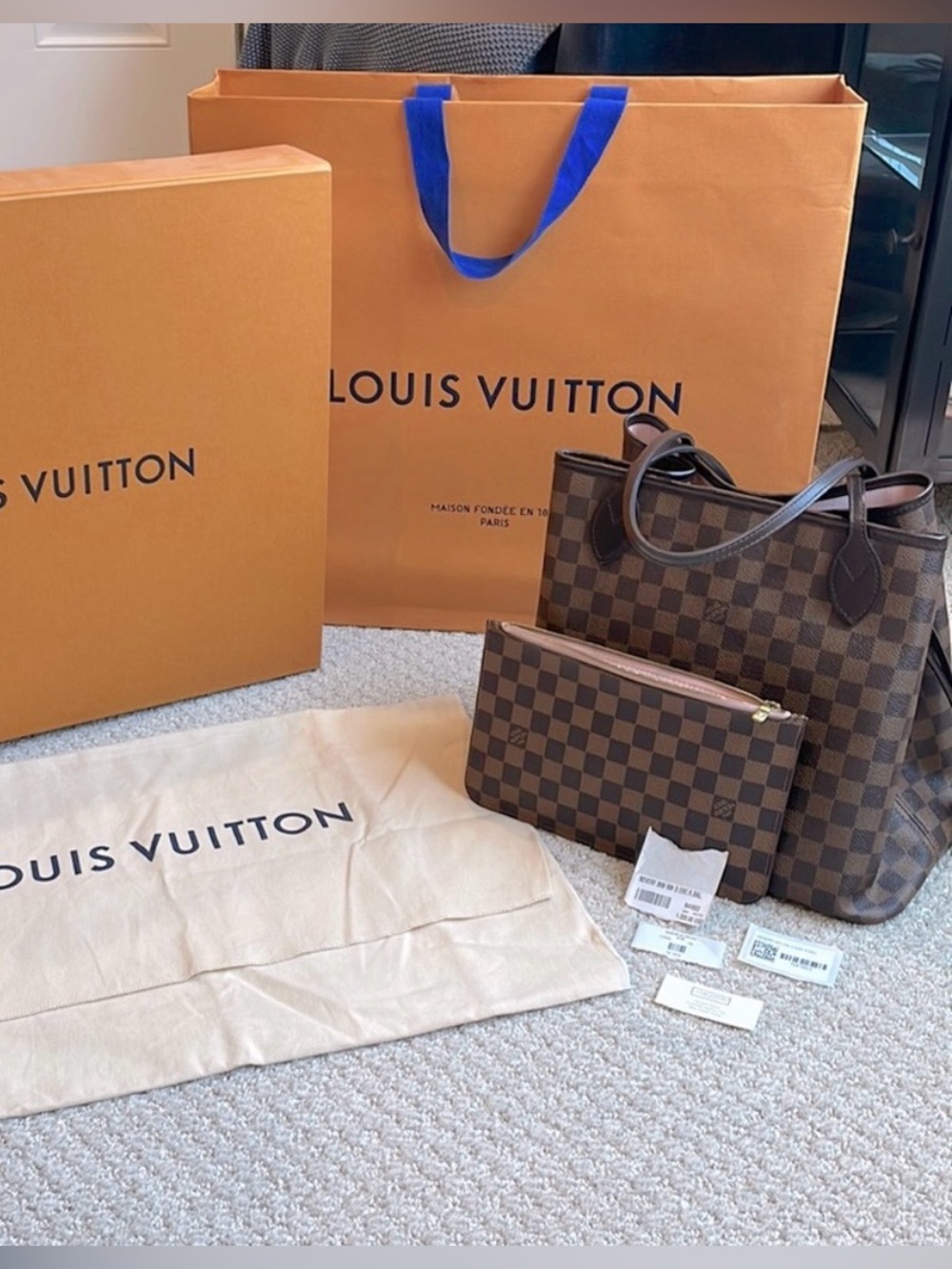 Louis Vuitton Damier Ebene Mini Tote and Matching Zip Pouch - Brown